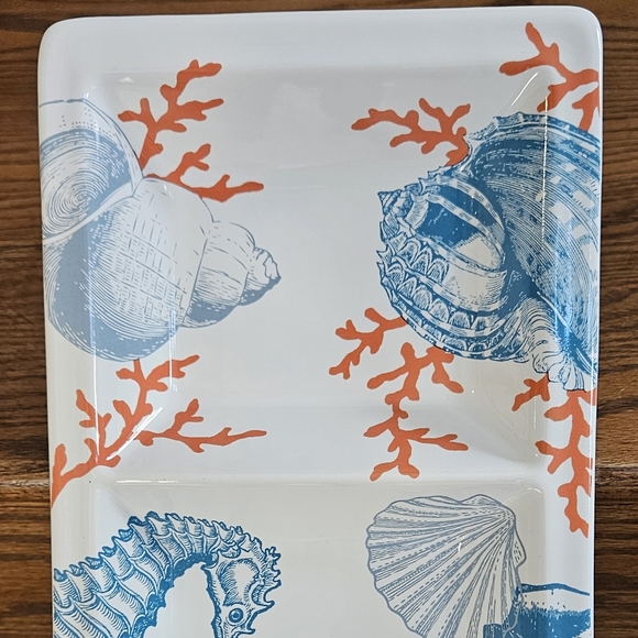 222 Fifth Coastal Living "Grenada" Fine China 3 Section Serving Tray - Picture 3 of 7